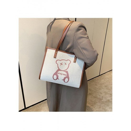 Contrast Color Bear Printed Tote Bags