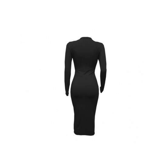  Slim V Neck Pure Color Split Women's Dress