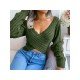 Sexy V Neck Solid Long Sleeve Cropped Sweaters