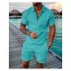  Men's Casual Pure Color Polo Shirt And Shorts Sets