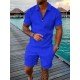  Men's Casual Pure Color Polo Shirt And Shorts Sets