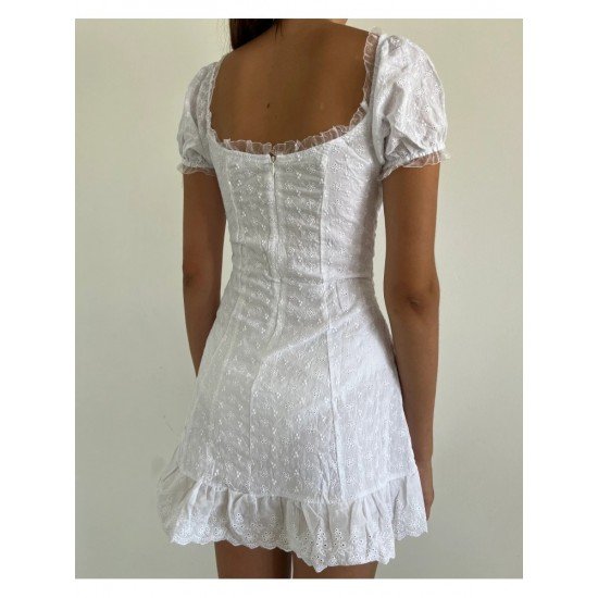 Vintage Backless Patchwork Puff Sleeve Short Dresses