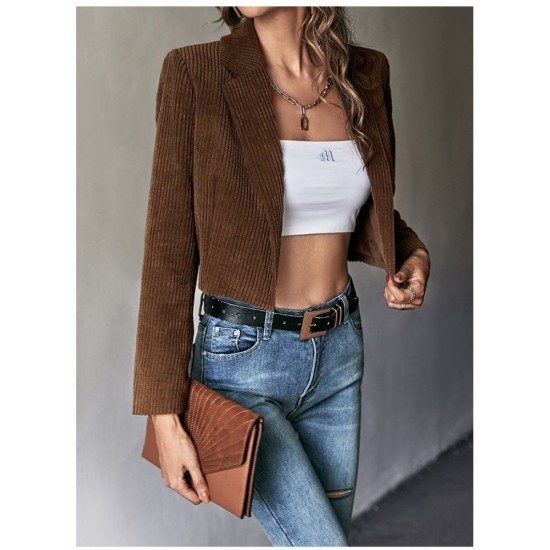  Corduroy Pure Color Short Jacket Coats