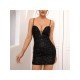 Nightclub Black Spaghetti Straps Backless Sequins Mini Dress 