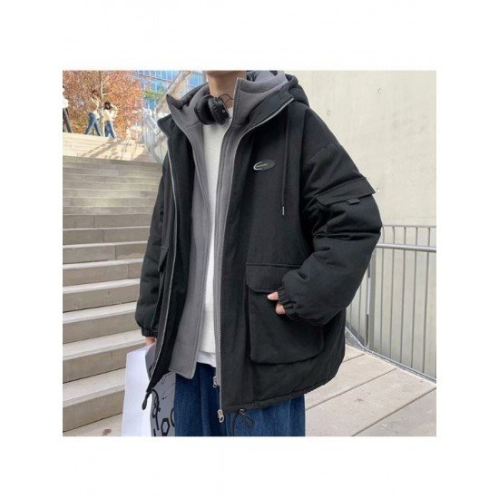  Winter Pure Color Hooded Men's Cotton Jacket