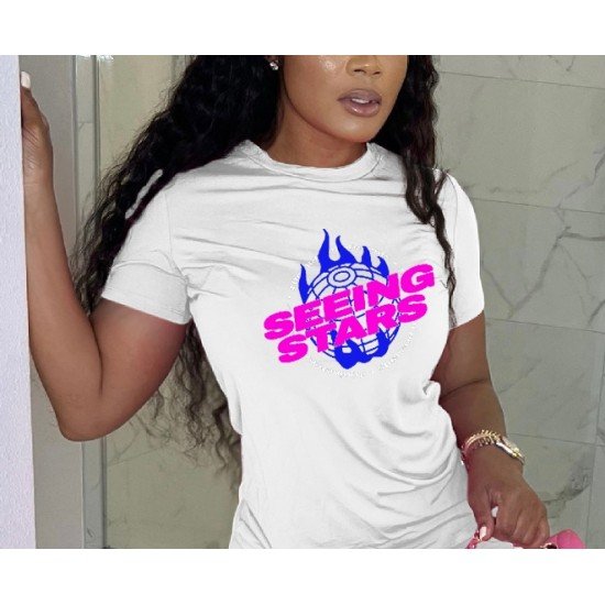 Streetwear Casual White Graphic T Shirts For Women