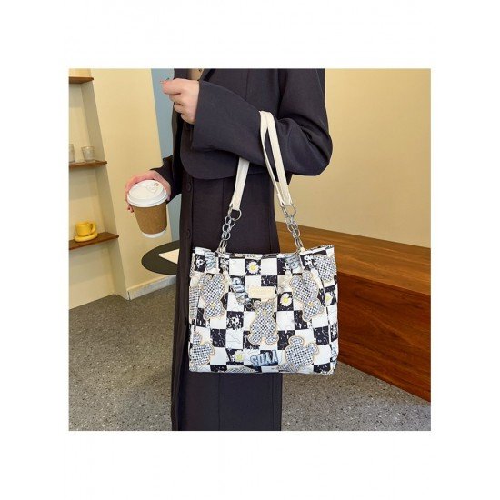 Fashionable Grid Bear Printed Tote Bags