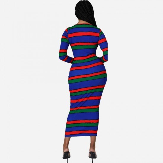 Striped Fashion Striped Long Sleeve Maxi Dress