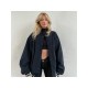  Casual Loose Women's Blue Baseball Jacket