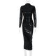 Latest Black PU Leather Long Sleeve Dresses