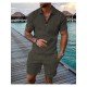  Men's Casual Pure Color Polo Shirt And Shorts Sets