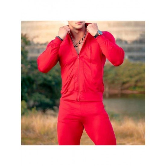  Men's Leisure Sports Pure Color Zipper Long Suit