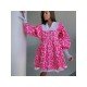 Cute Ladies Printed Doll Collar Lantern Sleeve Dresses