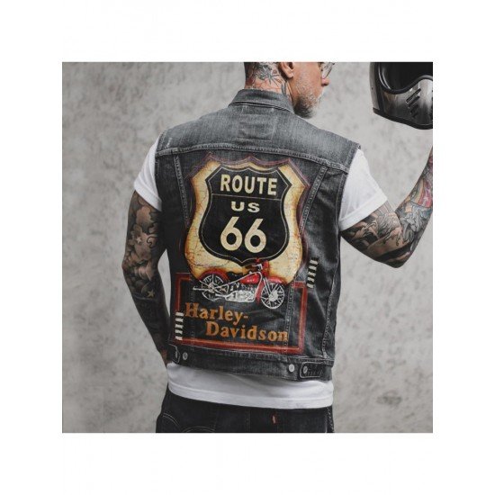  Retro Sleeveless Printing Men's Denim Jacket