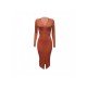  Slim V Neck Pure Color Split Women's Dress