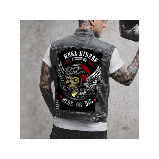 Men Skull Pattern Denim Sleeveless Jackets