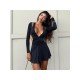 Backless Deep V Neck Black Mini Dress