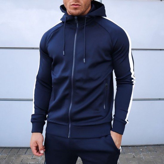  Men's Leisure Sports Hooded Zipper Two-Piece Set