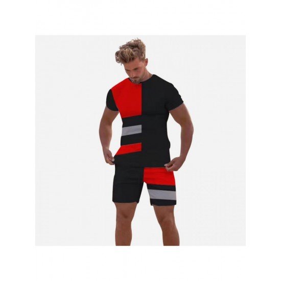  Leisure Sports Colorblock Short Suits For Men