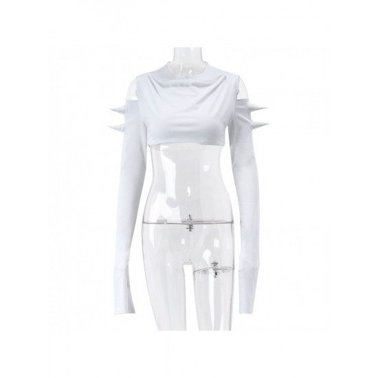 Designer Cold Sleeve White Cropped Tops For Ladies