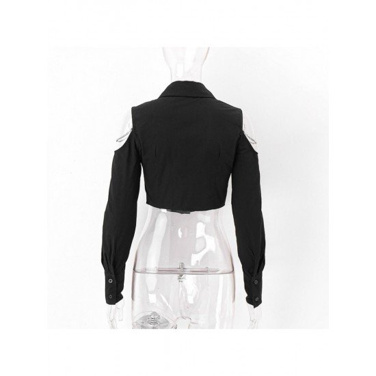 Cold Sleeve Black Cropped Blouse For Ladies 