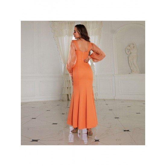 Ladies Puff Sleeve Backless Prom Maxi Dresses