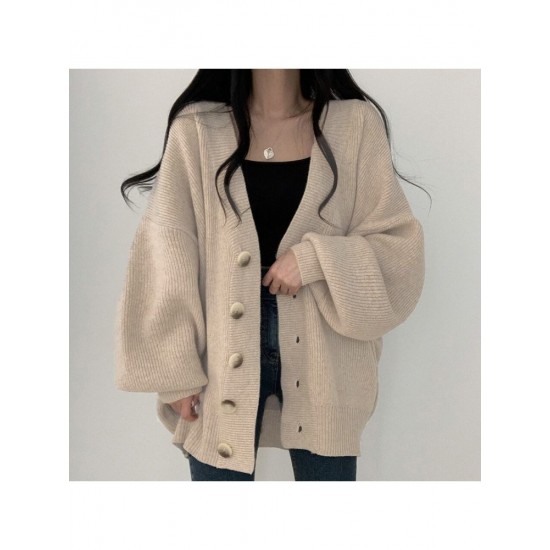 Lantern Sleeve Loose Sweater Coats For Women