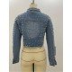 Rivets Long Sleeve Cropped Denim Jackets For Women