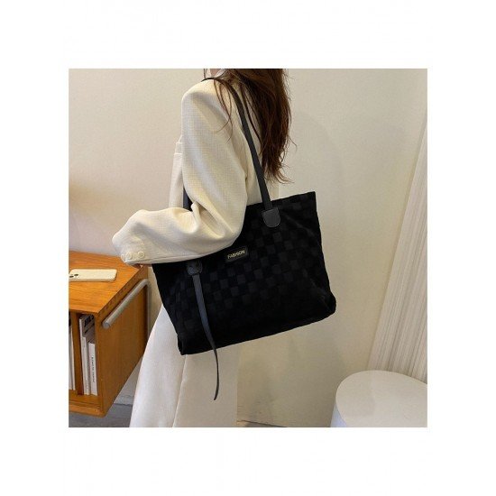 Canvas Contrast Color Black Grid Tote Bags