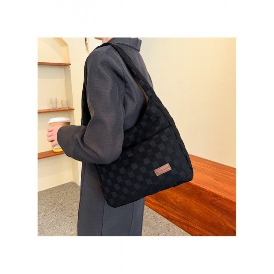 Casual Canvas Grid Black Shoulder Bags