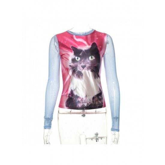 Stylish Cat Printed Long Sleeve T Shirts