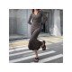 Causal V Neck Long Sleeve Slit Maxi Dresses 