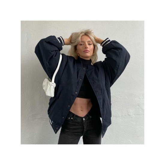  Casual Loose Women's Blue Baseball Jacket