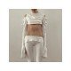 Designer Cold Sleeve White Cropped Tops For Ladies