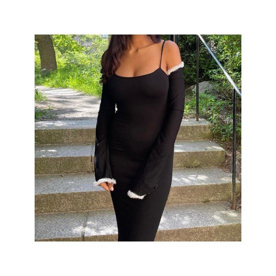 Patchwork Black Long Sleeve Outerwear Tops