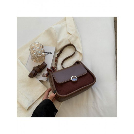 Retro Contrast Color Brown Shoulder Bags