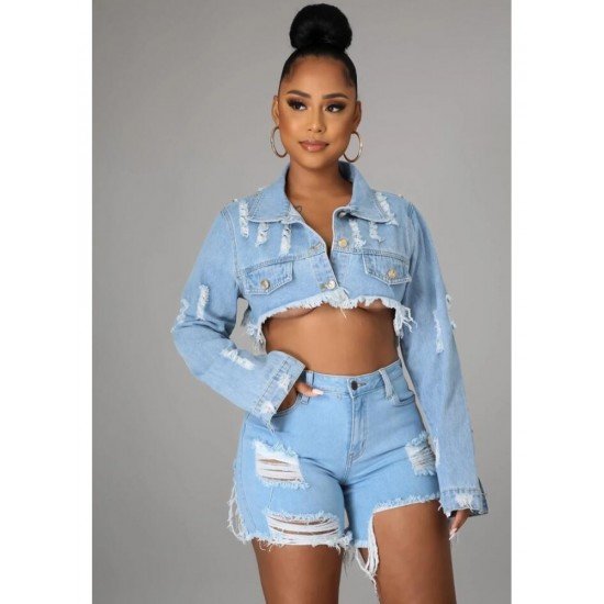 Fashion Casual Pure Color Denim Jacket For Women