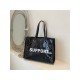 Black Letter PU Shoulder Tote Bags