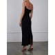 Backless Spaghetti Straps Black Sleeveless Maxi Dresses