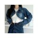 Designer Blue Cropped Denim Jacket Coats