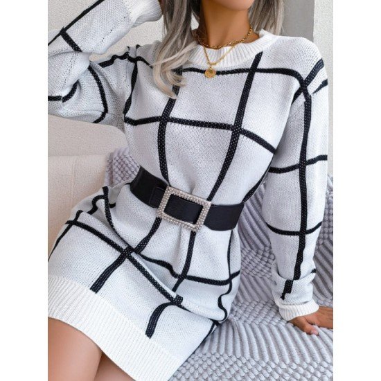 Casual Contrast Color Long Sleeve Sweater Dress