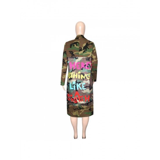 Camouflage Patchwork Casual Fall Long Coats