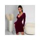 Fall V Neck Ruched Long Sleeve Short Dress