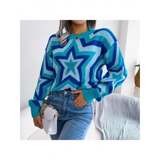 Contrast Color Star Pullover Sweaters For Women