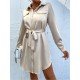 Pure Color Long Sleeve Fall Shirt Dress