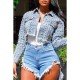 Rivets Long Sleeve Cropped Denim Jackets For Women