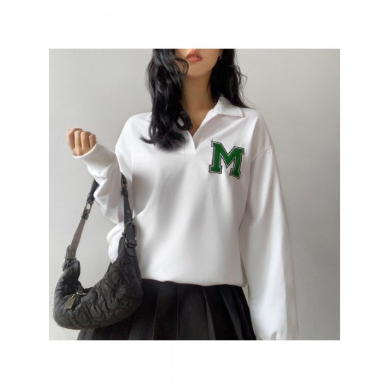  College Style Letter Embroidery Casual Women's Sweater