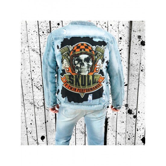 Skull Graphic Blue Denim Jacket Coats For Men