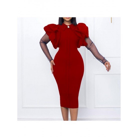  2022 Temperament Pure Color Women's Long Sleeve Dress