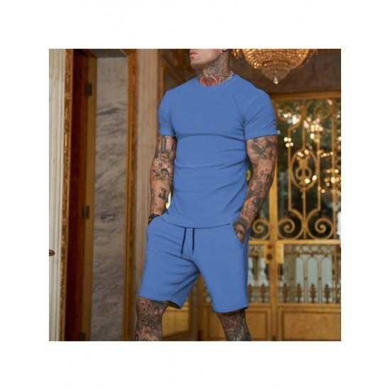  Pure Color Top And Pocket Shorts Men's Casual Suits